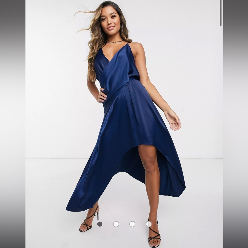 ASOS Navy Drape Satin Midi Dress